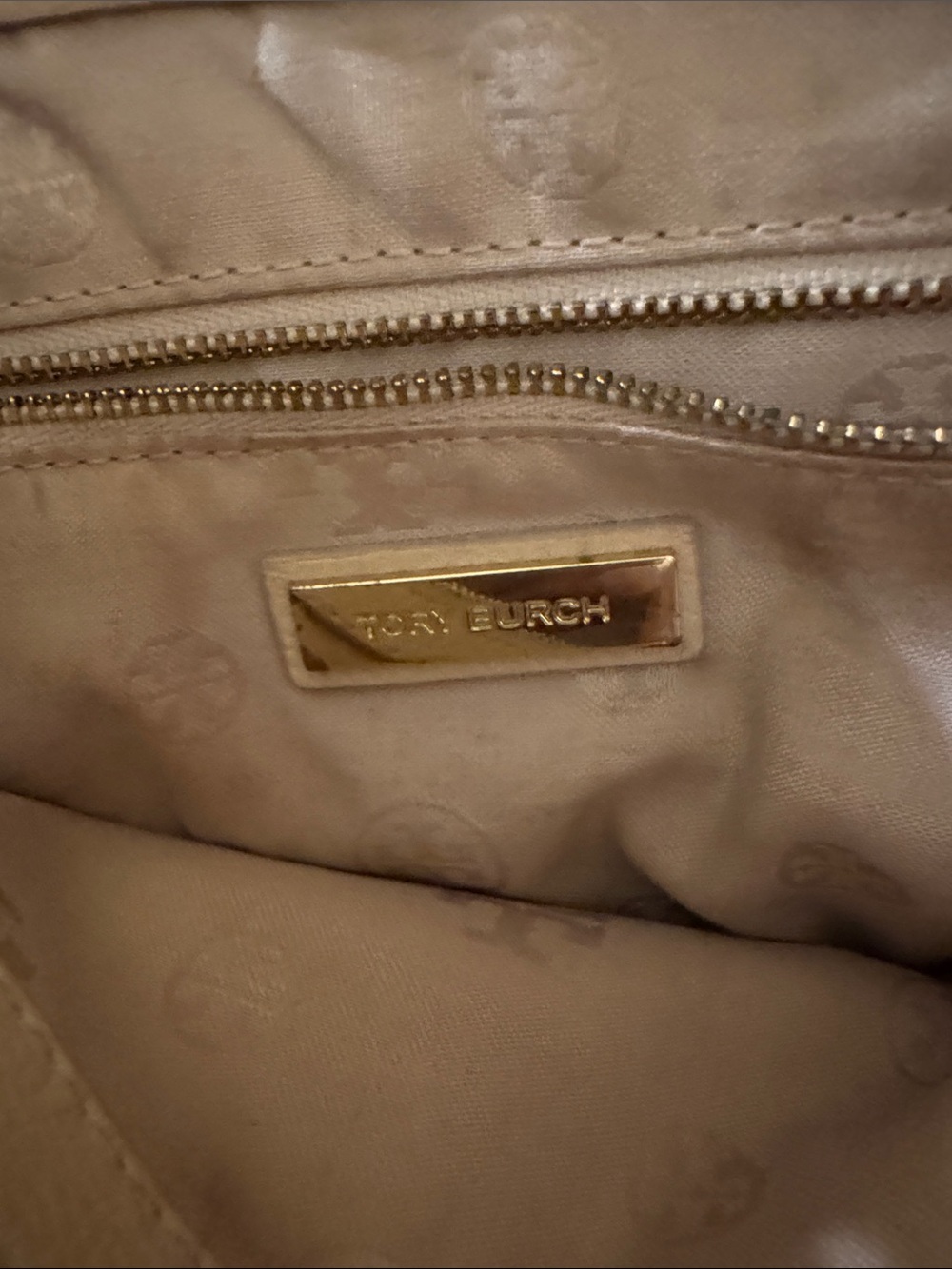 Tory Burch Cream Logo-Print Tote with Gold Hardware